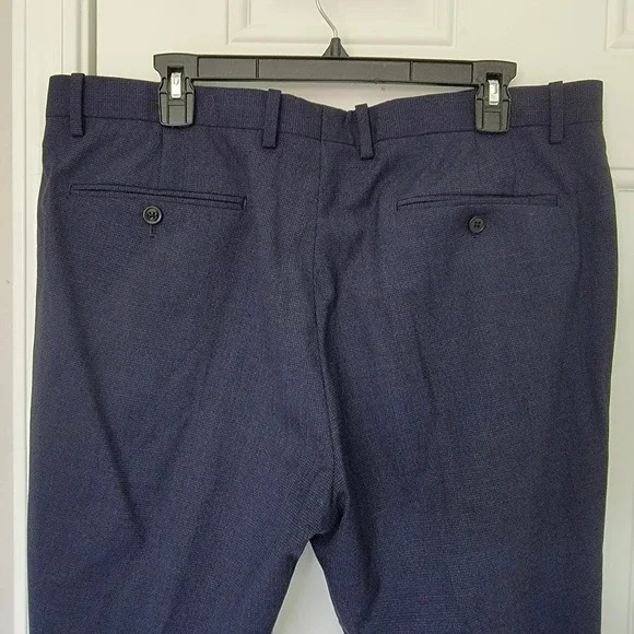 THEORY Mens Mayer Emerson Wool Pants Trousers Navy Suble Checked Size 36 / 34